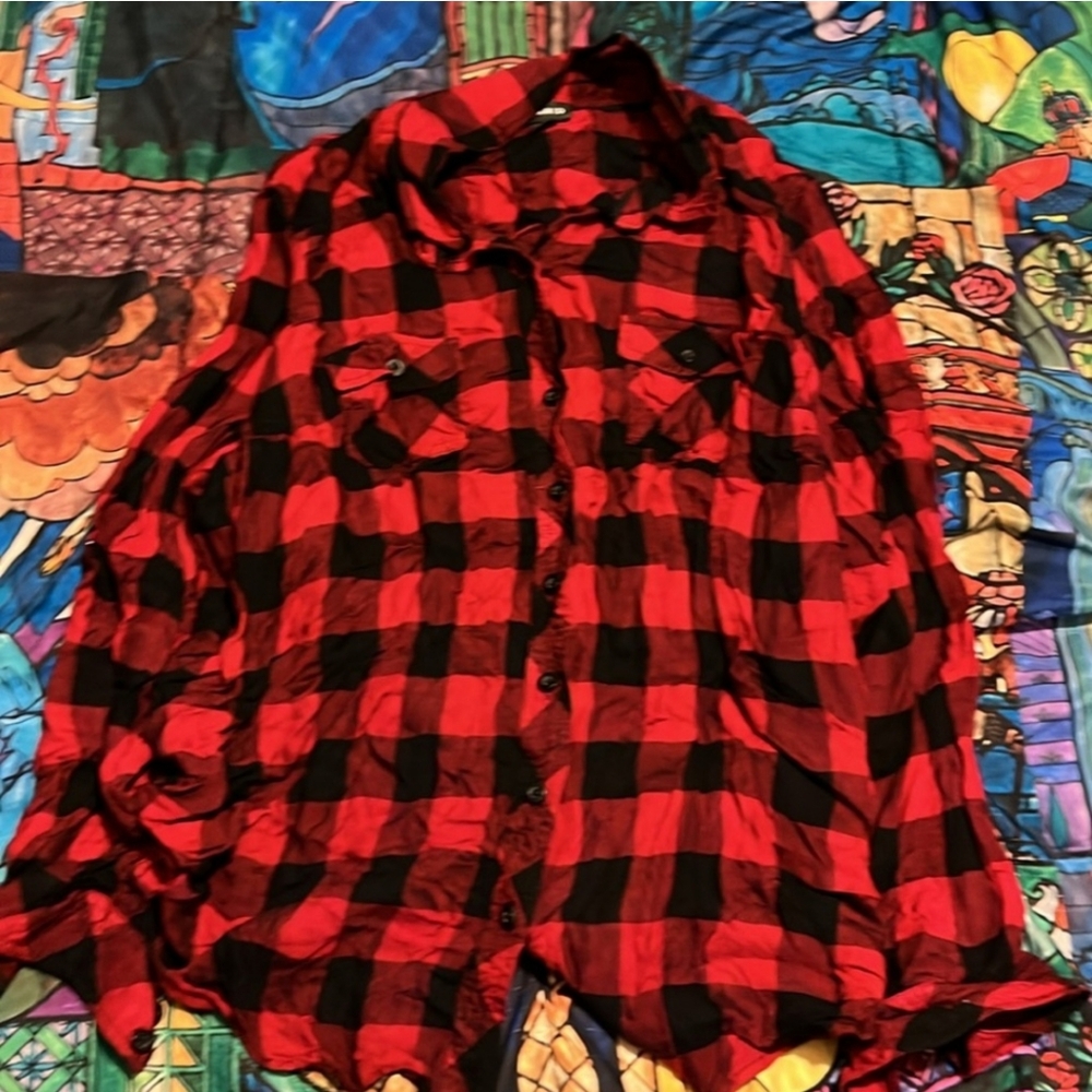 Torrid 1x Red and Black Casual Button Down Shirt with Buffalo Plaid